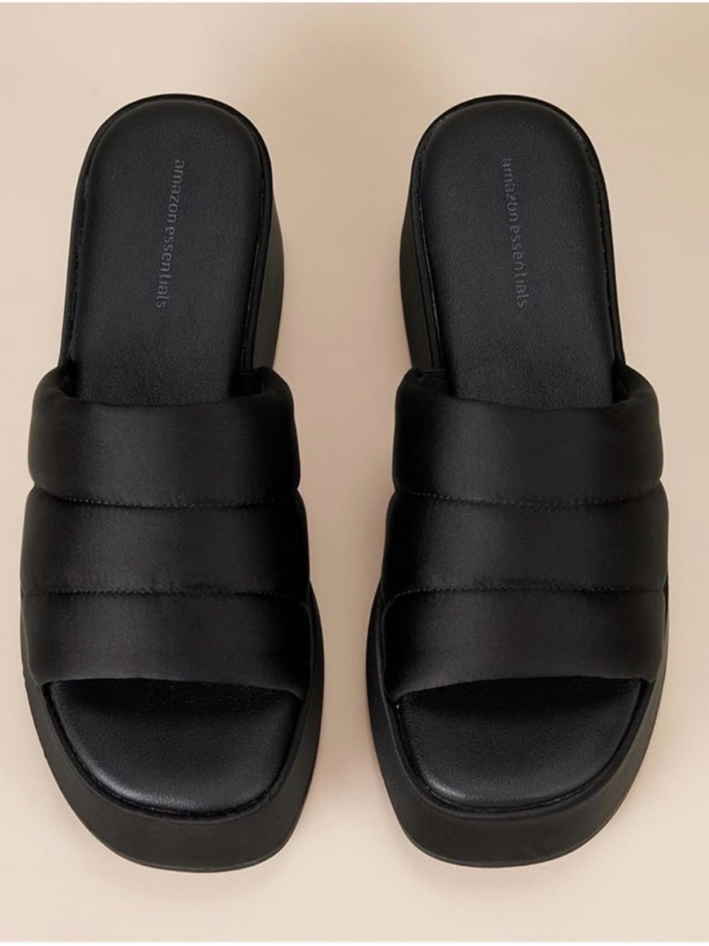 Amazon Essentials Black Quilted Slide Mules